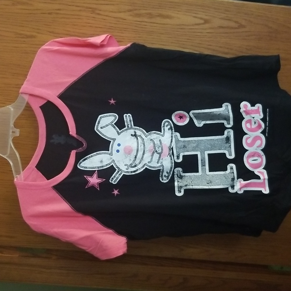Happy Bunny  workout tshirt  like new never worn. Size junior 19XXL